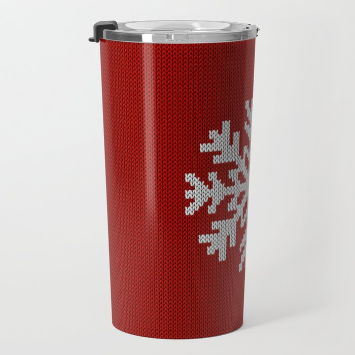 Classic Red Christmas white snowflake knit Travel Mug Gallery Image 3