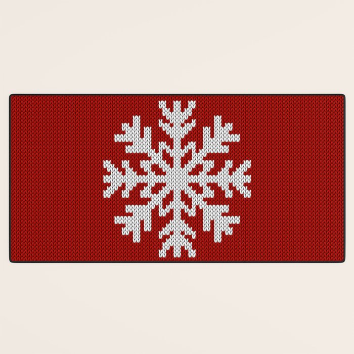 Classic Red Christmas white snowflake knit Desk Mat Gallery Image 3