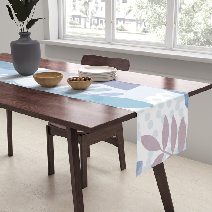 Tropical Boho Jungle Pattern 4 - Blue  Table Runner Gallery Image 2