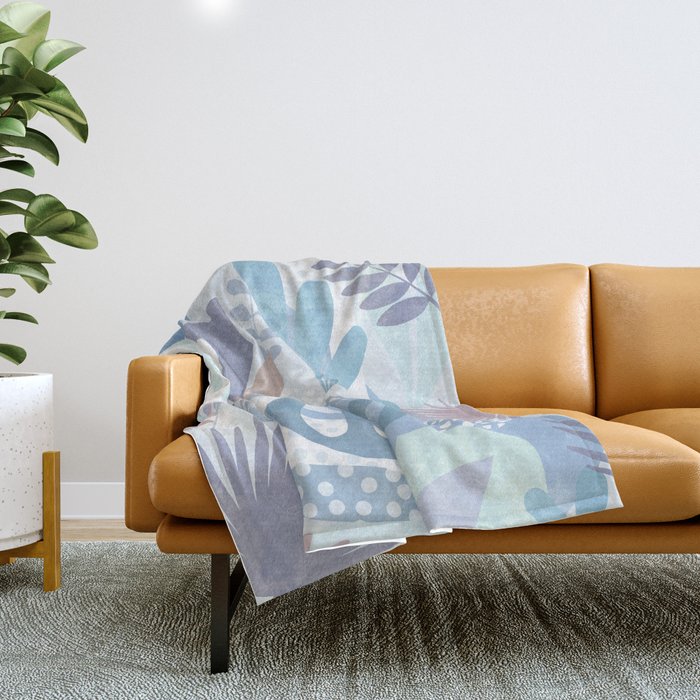 Tropical Boho Jungle Pattern 4 - Blue  Throw Blanket Gallery Image 1