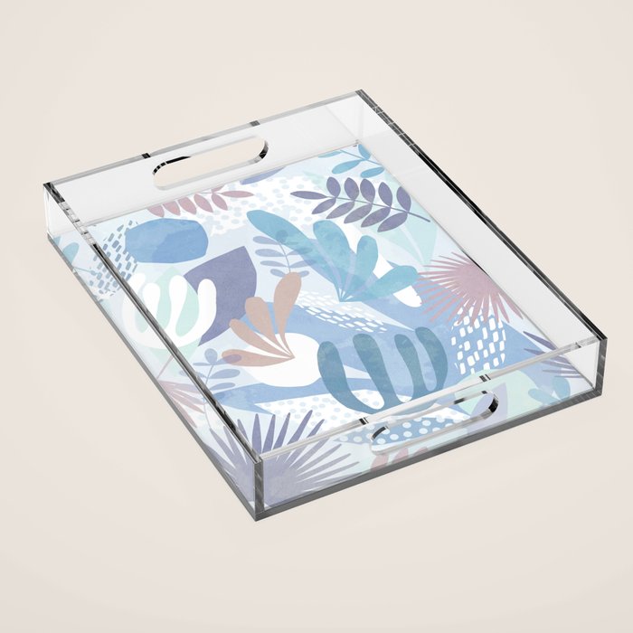 Tropical Boho Jungle Pattern 4 - Blue  Acrylic Tray Gallery Image 1