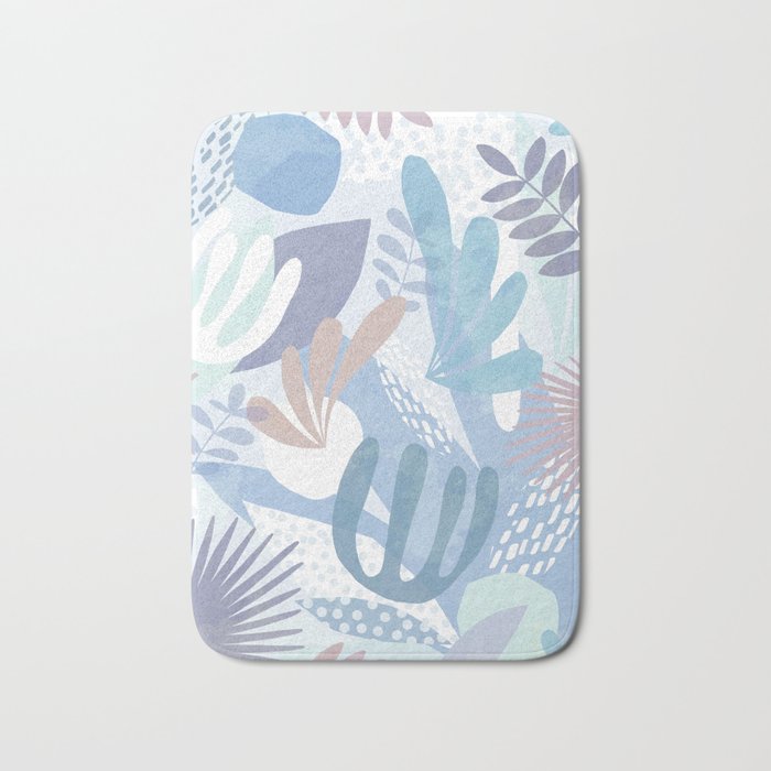 Tropical Boho Jungle Pattern 4 - Blue  Bath Mat Gallery Image 1