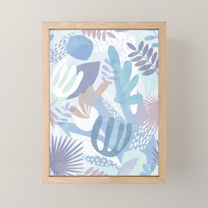 Tropical Boho Jungle Pattern 4 - Blue  Mini Art Print Gallery Image 1