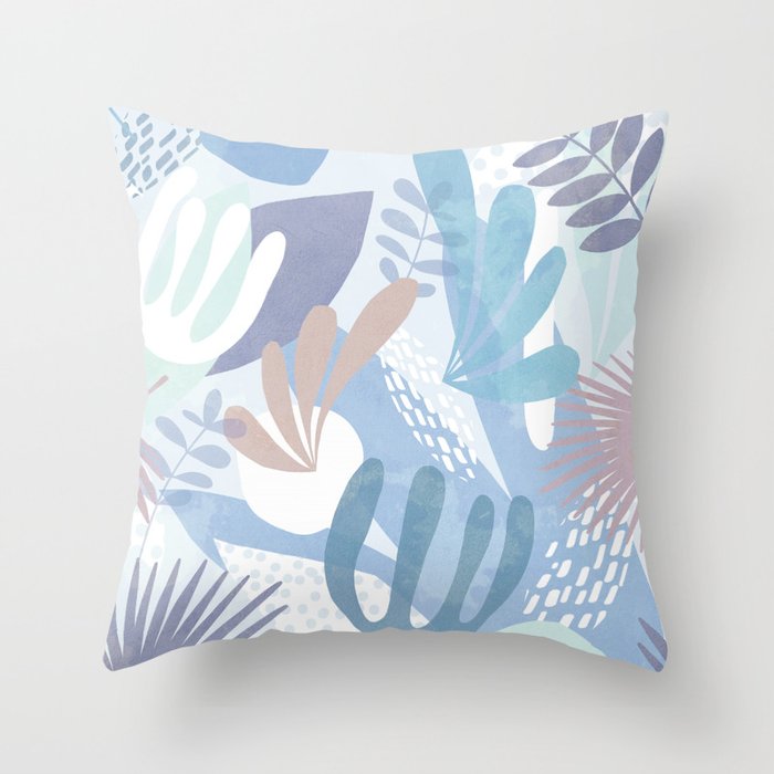 Tropical Boho Jungle Pattern 4 - Blue  Throw Pillow Gallery Image 6