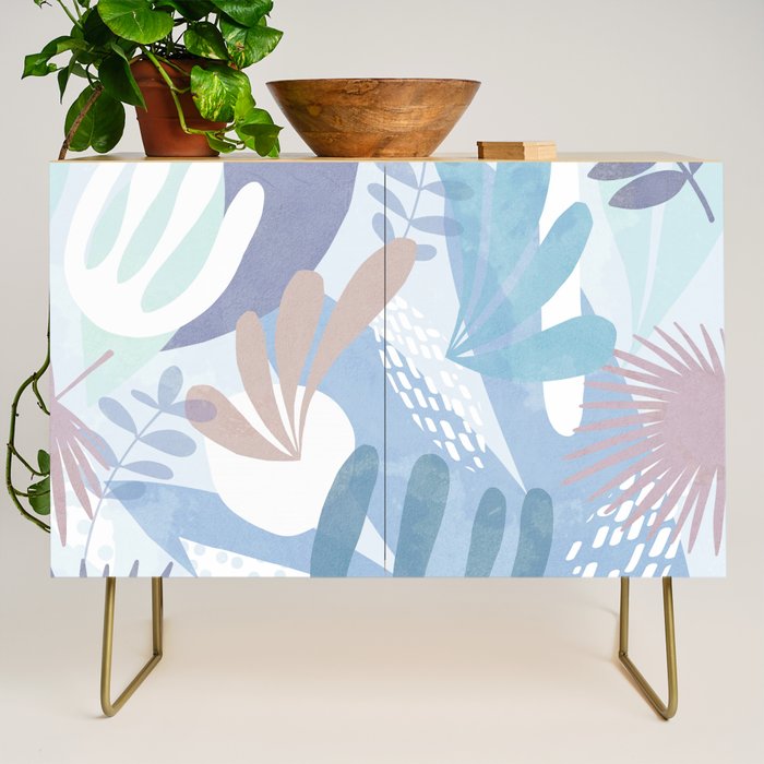 Tropical Boho Jungle Pattern 4 - Blue  Credenza Gallery Image 1