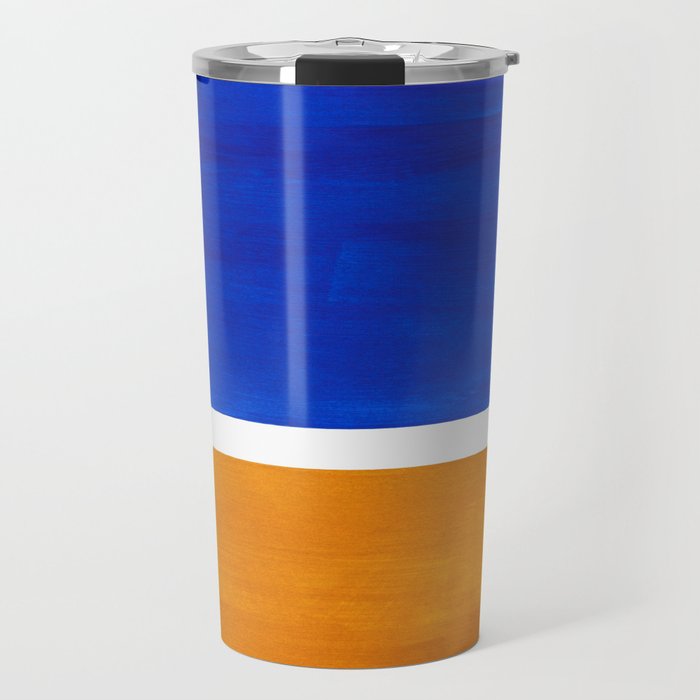 Phthalo Blue Yellow Ochre Mid Century Modern Abstract Minimalist Rothko Color Field Squares Travel Mug Gallery Image 1