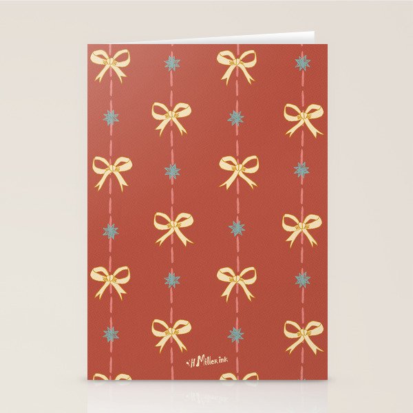 Cute Hair Bows & Stars in Burnt Red & Yellow Stationery Card Gallery Image 2