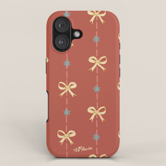 Cute Hair Bows & Stars in Burnt Red & Yellow iPhone Case Gallery Image 1