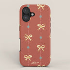 Cute Hair Bows & Stars in Burnt Red & Yellow iPhone Case Gallery Image 1