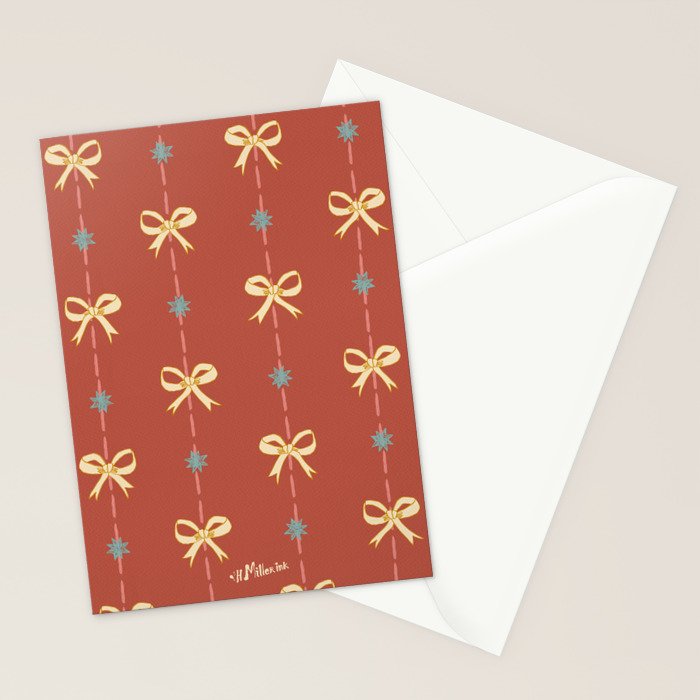 Cute Hair Bows & Stars in Burnt Red & Yellow Stationery Card Gallery Image 2