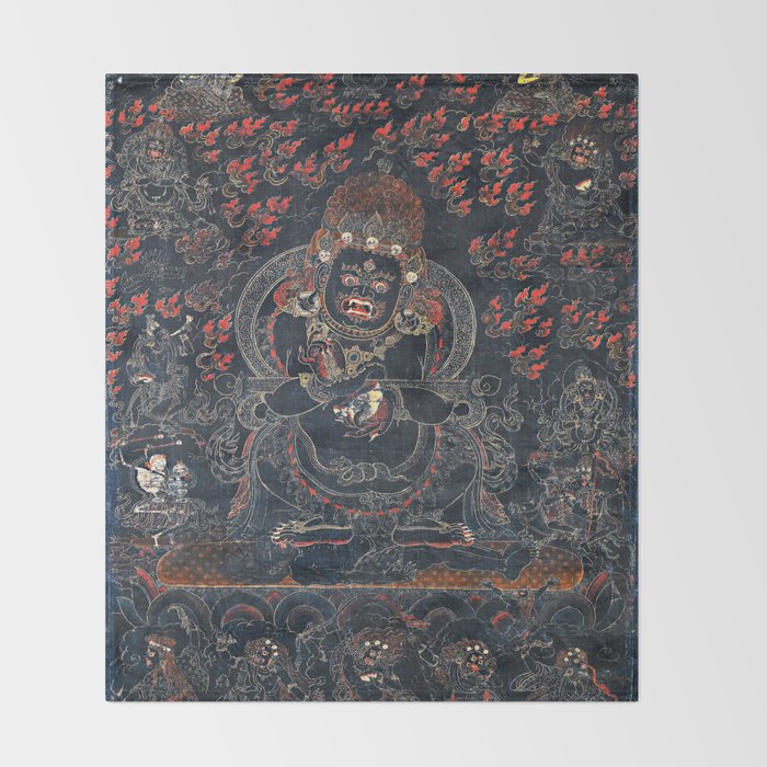 Mahakala Protector Tibetan Buddhist Thangka Throw Blanket Gallery Image 2