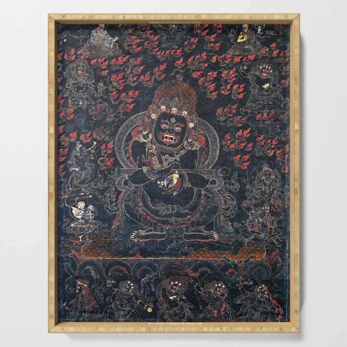 Mahakala Protector Tibetan Buddhist Thangka Serving Tray Gallery Image 1