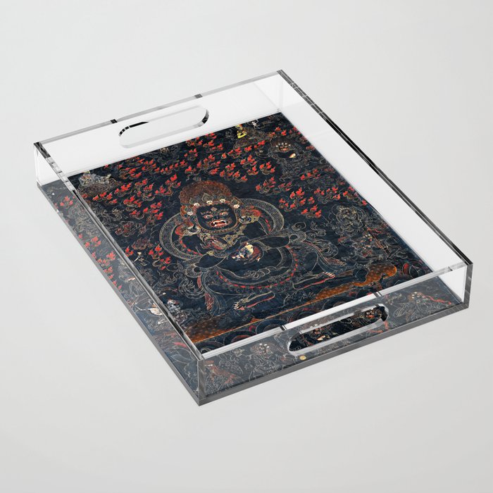 Mahakala Protector Tibetan Buddhist Thangka Acrylic Tray Gallery Image 1