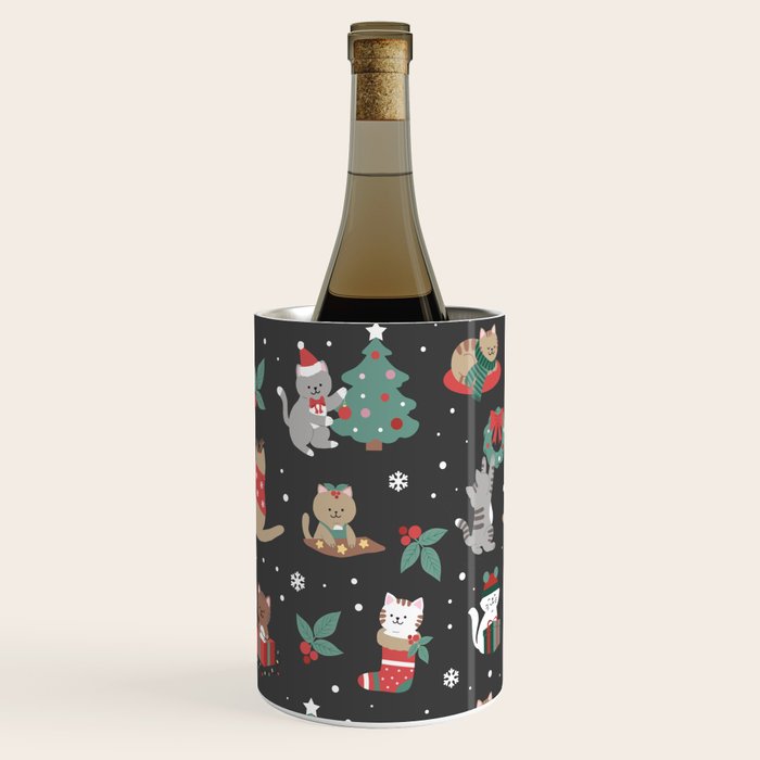 Christmas Festive Cute Holiday Kittens on Dark Wine Chiller Gallery Image 1