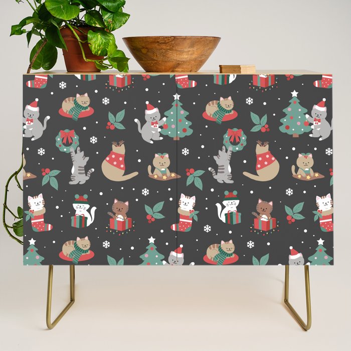 Christmas Festive Cute Holiday Kittens on Dark Credenza Gallery Image 1