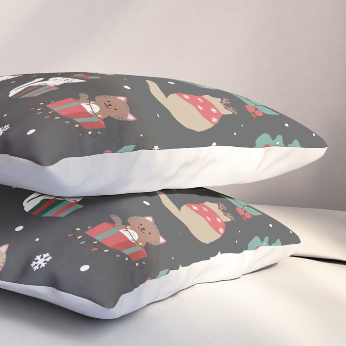 Christmas Festive Cute Holiday Kittens on Dark Pillow Sham Gallery Image 3