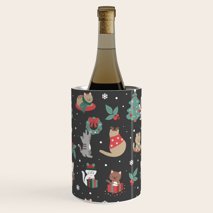 Christmas Festive Cute Holiday Kittens on Dark Wine Chiller Gallery Image 3
