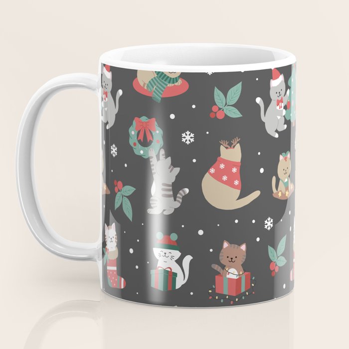 Christmas Festive Cute Holiday Kittens on Dark Coffee Mug Gallery Image 3