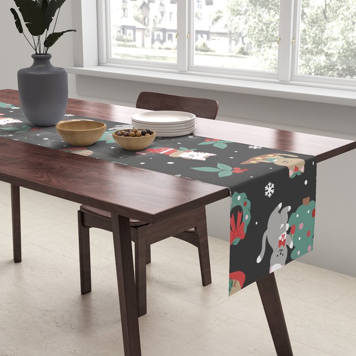 Christmas Festive Cute Holiday Kittens on Dark Table Runner Gallery Image 2