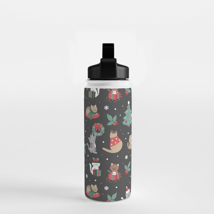 Christmas Festive Cute Holiday Kittens on Dark Water Bottle Gallery Image 2