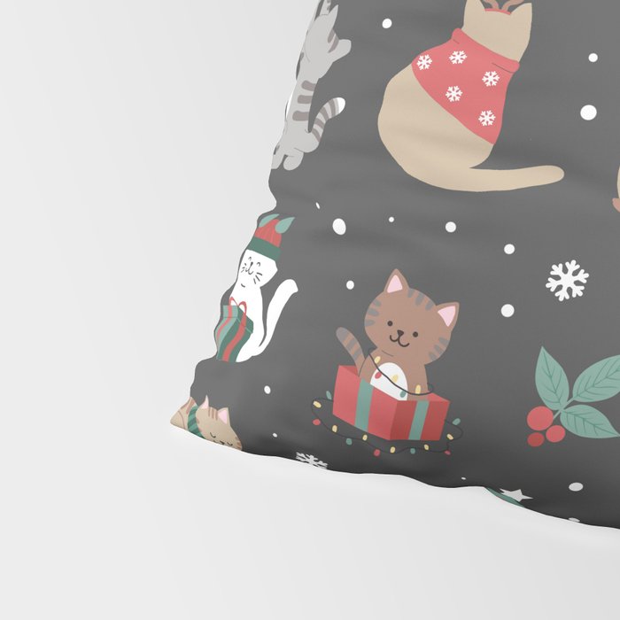 Christmas Festive Cute Holiday Kittens on Dark Pillow Sham Gallery Image 4