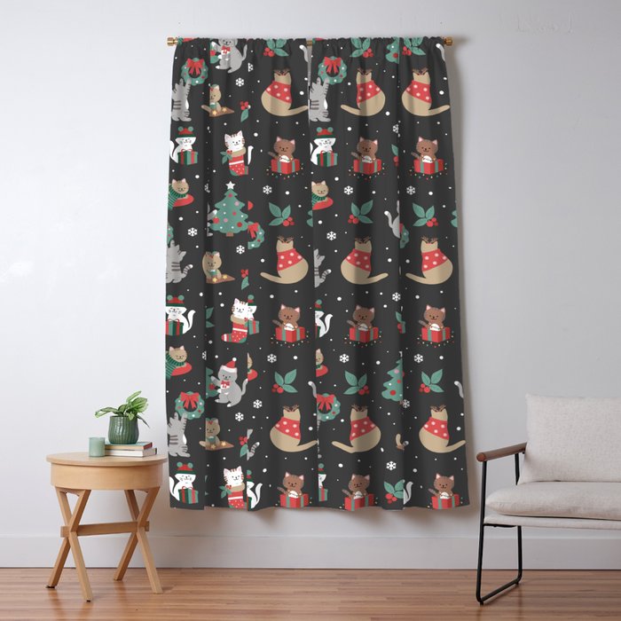 Christmas Festive Cute Holiday Kittens on Dark Window Curtain Gallery Image 5