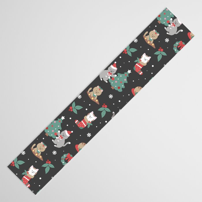 Christmas Festive Cute Holiday Kittens on Dark Table Runner Gallery Image 3