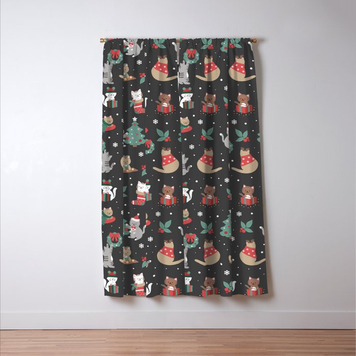 Christmas Festive Cute Holiday Kittens on Dark Window Curtain Gallery Image 3