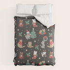 Christmas Festive Cute Holiday Kittens on Dark Comforter Gallery Image 6