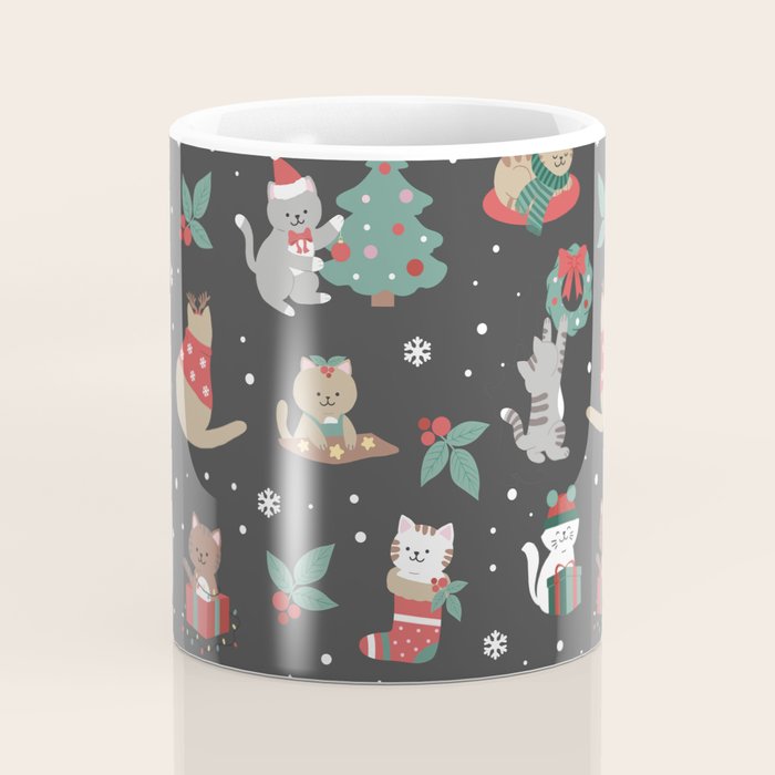 Christmas Festive Cute Holiday Kittens on Dark Coffee Mug Gallery Image 4