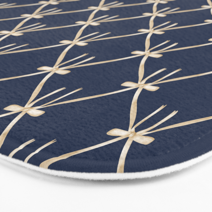 Bows & Ribbons Pattern XLII Dark Navy Blue Bath Mat Gallery Image 3