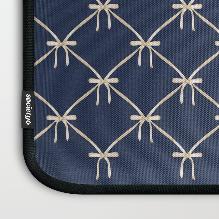 Bows & Ribbons Pattern XLII Dark Navy Blue Laptop Sleeve Gallery Image 3