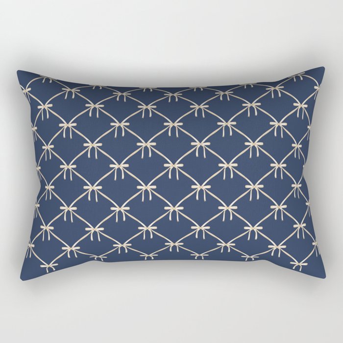 Bows & Ribbons Pattern XLII Dark Navy Blue Rectangular Pillow Gallery Image 2