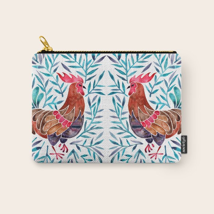 Le Coq - Watercolor Rooster with Turquoise Leaves Carry All Pouch Gallery Image 1