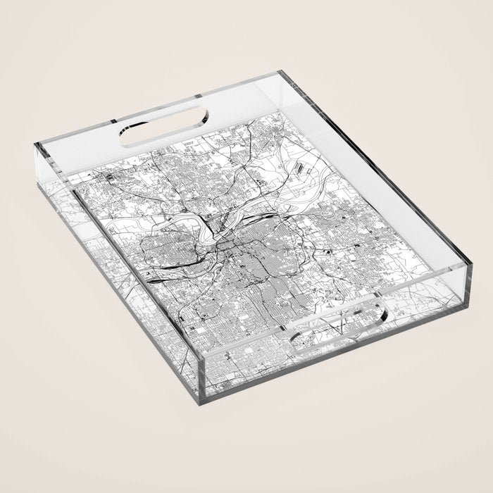 Kansas City White Map Acrylic Tray Gallery Image 1