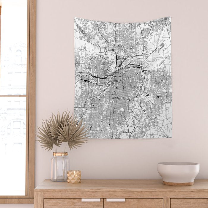 Kansas City White Map Wall Tapestry Gallery Image 2