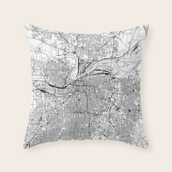 Kansas City White Map Throw Pillow Gallery Image 6