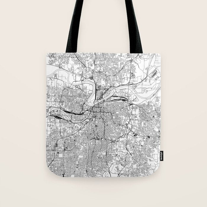 Kansas City White Map Tote Bag Gallery Image 1