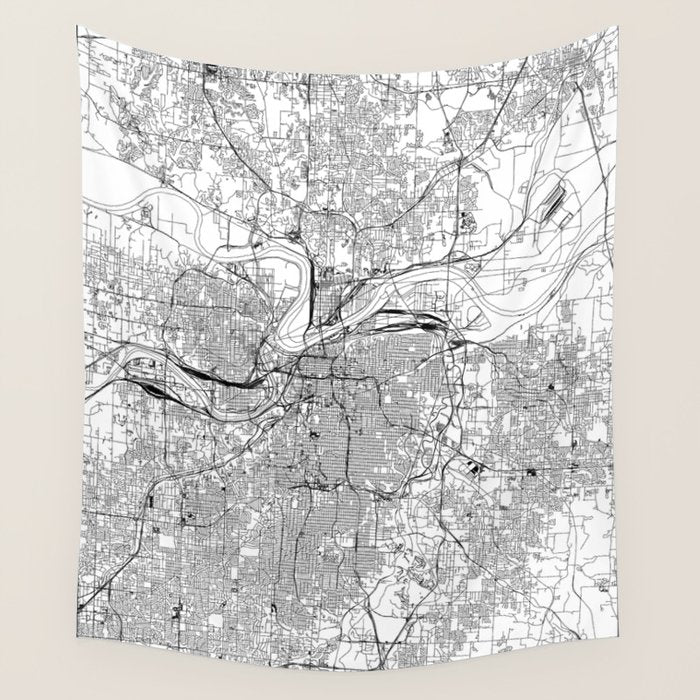 Kansas City White Map Wall Tapestry Gallery Image 4