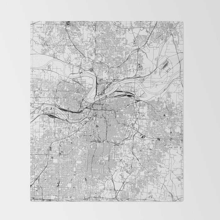 Kansas City White Map Throw Blanket Gallery Image 2