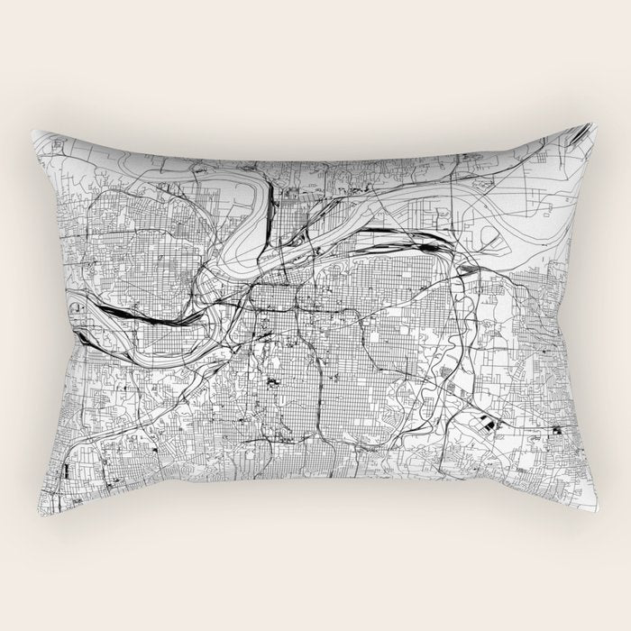 Kansas City White Map Rectangular Pillow Gallery Image 1