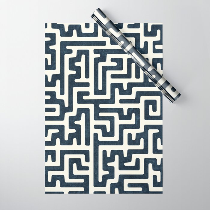 maze in dark blue Wrapping Paper Gallery Image 1