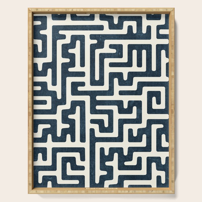 maze in dark blue Serving Tray Gallery Image 1
