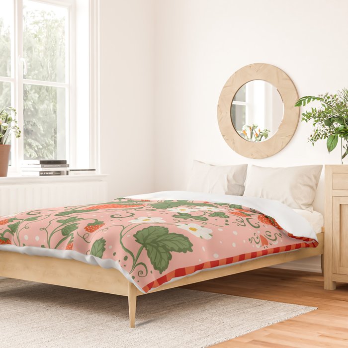 Strawberry Picnic Pattern with Gingham Border Duvet Cover Gallery Image 2