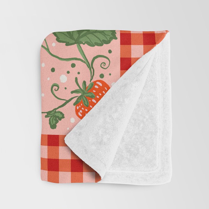Strawberry Picnic Pattern with Gingham Border Throw Blanket Gallery Image 3