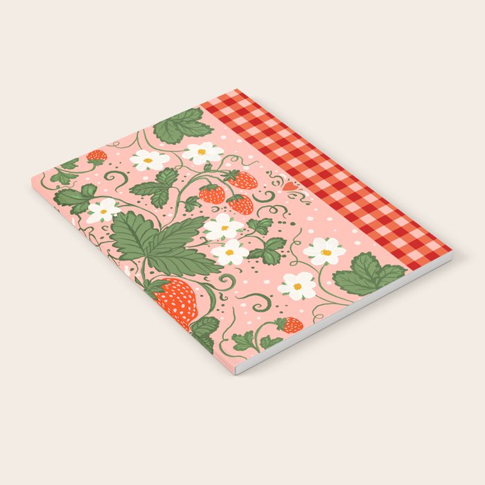 Strawberry Picnic Pattern with Gingham Border Notebook Gallery Image 1