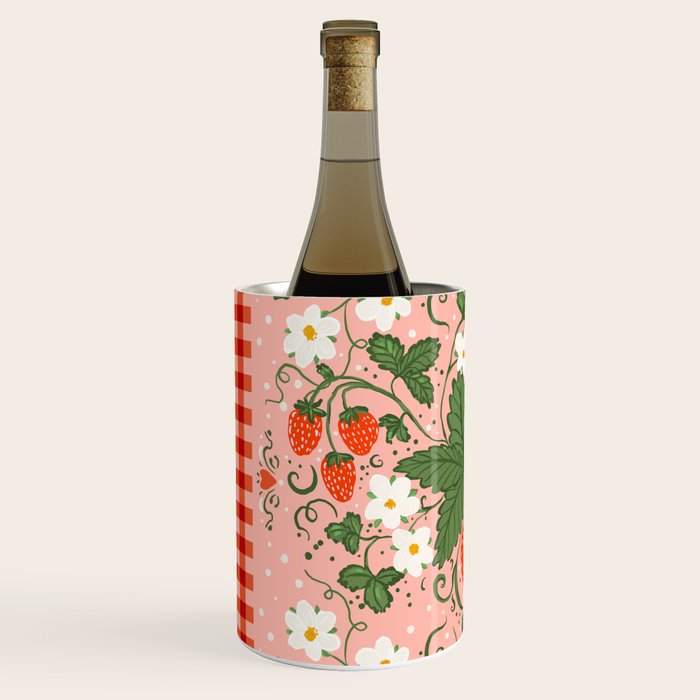Strawberry Picnic Pattern with Gingham Border Wine Chiller Gallery Image 2