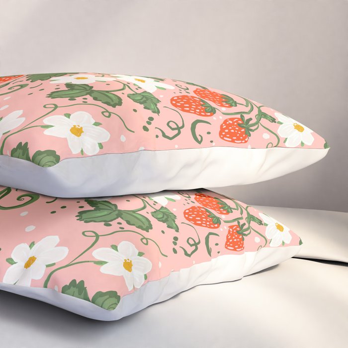 Strawberry Picnic Pattern with Gingham Border Pillow Sham Gallery Image 3