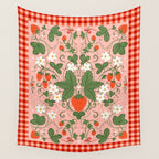 Strawberry Picnic Pattern with Gingham Border Wall Tapestry Gallery Image 4