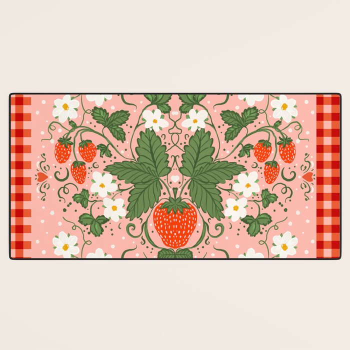 Strawberry Picnic Pattern with Gingham Border Desk Mat Gallery Image 3